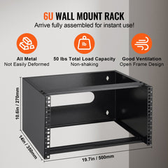 Bostome 6U wall mount network server rack with 14-inch depth and 50lbs capacity for equipment.