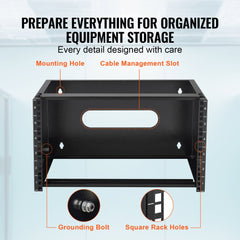 Bostome 6U wall mount network server rack with 14-inch depth and 50lbs capacity.