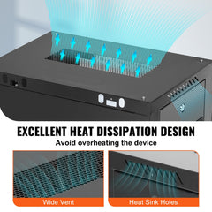 Black 12U wall-mount server cabinet with vents for heat dissipation and heat sink holes.