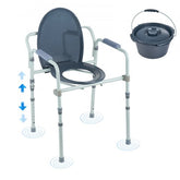 Bostome commode chair with adjustable height, steel frame, and non-slip armrests for stability.