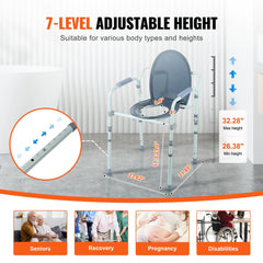 Bostome Commode Chair with adjustable height, steel frame, and non-slip armrests for stability.