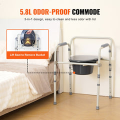 Bostome commode chair with adjustable height, non-slip armrests, and a 5.8L odorproof bucket.
