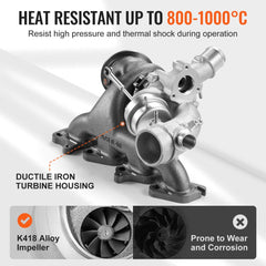 Bostome turbocharger kit with ductile iron housing and K418 alloy impeller for Chevy Cruze 1.4T engine.