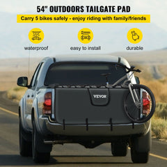 54-inch tailgate pad for five mountain bikes, made of PVC and soft flannelette with pockets.