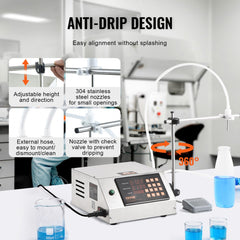 Automatic liquid filling machine with peristaltic pump for efficient, precise bottling.