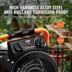 Bostome 1500W greenhouse heater with waterproof design and dual hot/cold modes for climate control.