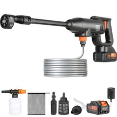 Cordless pressure washer with 580 PSI, lightweight design, and multiple nozzle options.