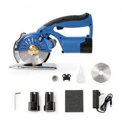 Cordless electric rotary fabric cutter with adjustable speeds and an octagonal alloy steel blade.