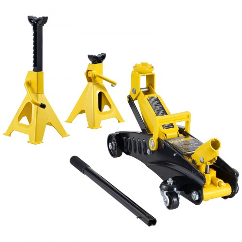 Bostome 2 ton low profile floor jack with hydraulic pump and adjustable jack stands for stability.