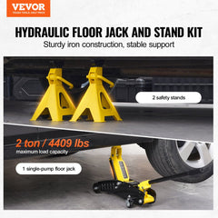 Bostome 2 ton low profile floor jack with heavy duty hydraulic pump and adjustable jack stands.
