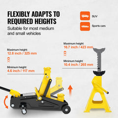 Heavy duty hydraulic floor jack with a low profile for lifting vehicles up to 2 tons.