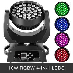 Bostome 360W LED Zoom Moving Head Stage Light with RGBW 4-in-1 LEDs and adjustable zoom feature.