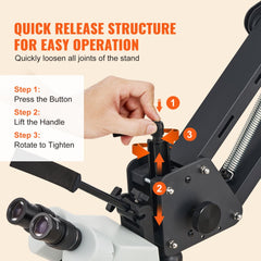 Bostome 7X-45X Jewelry Stereo Microscope with a multi-directional spring bracket for adjustments.
