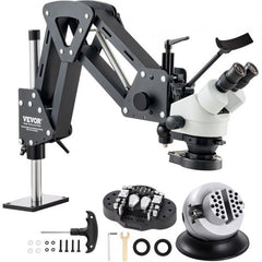Bostome 7X-45X stereo microscope with spring bracket and integrated ring light.