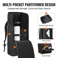 Black waterproof telescope backpack case with multi-pocket partitioned design for organized storage.