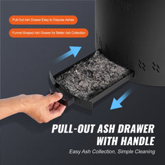 Bostome smokeless wood burning fire pit in stainless steel with 15.8-inch diameter and ash tray.