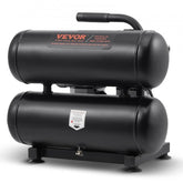 Black Bostome 4.6 gallon oil-free portable air compressor with dual tanks and handle.