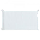 White retractable mesh baby gate, 34.2 inches tall, extends to 60 inches.