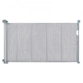 Gray retractable mesh baby gate, 34.2 inches tall, extends to 60 inches wide.