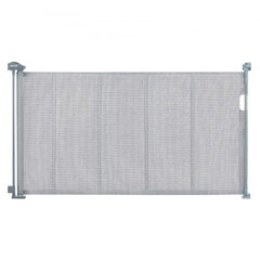 Gray retractable mesh baby gate, 34.2 inches tall, extends to 60 inches wide.