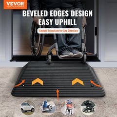 Bostome 4" rubber threshold ramp with beveled edges and non-slip surface for mobility aids.