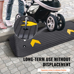 Black 1.5-inch rubber threshold ramp with non-slip surface and expansion screw holes for wheelchair access.