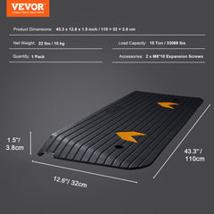 Black rubber threshold ramp with non-slip surface and beveled edges for wheelchair access.