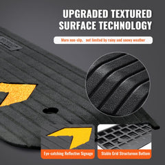 Rubber threshold ramp with a non-slip surface and beveled edges for wheelchair access.