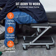 Bostome 2-in-1 Z Creeper Seat with padded vinyl and six 360° casters for easy mobility.