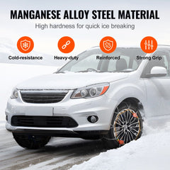 Bostome Auto Tightening Snow Chains made of manganese alloy steel with a diamond-pattern design.