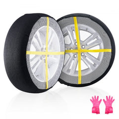 Thickened snow socks for tires with full coverage and anti-slip pattern for winter traction.
