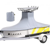 Gray heavy duty Bostome T-Top boat cover for 18.5-20ft boats with snug-fit elastic hem.