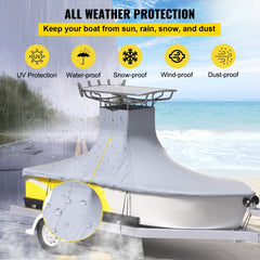 Gray heavy duty T-Top boat cover for 18.5-20ft boats, made of 600D marine-grade fabric.