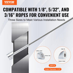 20-pack multi-angle T316 stainless steel cable railing kit for 1/8-inch ropes.