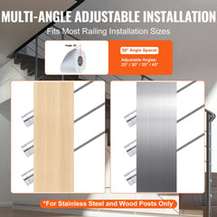 Cable railing kit with multi-angle spacers for wood and stainless steel posts.