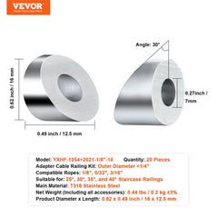 20-pack multi-angle stainless steel cable railing kit with 1/8-inch cables and adjustable fittings.