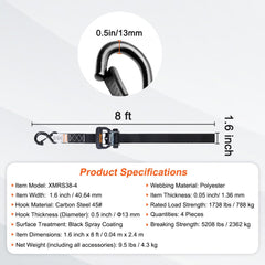 Bostome ratchet tie down straps in a 4-pack with ergonomic handles and S-hooks for secure transport.