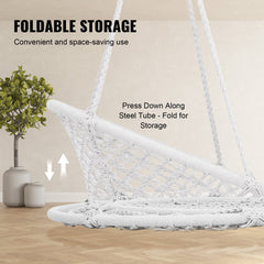 Bostome Macrame Hammock Swing Chair with woven ropes, tassels, and a steel frame for stability.