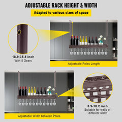 Adjustable coppery ceiling wine glass rack with poles 18.9-35.8 inches long.