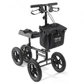 Black carbon steel all-terrain knee scooter with adjustable heights and 12-inch tires.