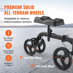 Bostome carbon steel knee scooter with adjustable handlebars and all-terrain wheels.