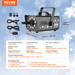 Handheld Bostome 800W snow machine with LED light and remote control for creating snow effects.