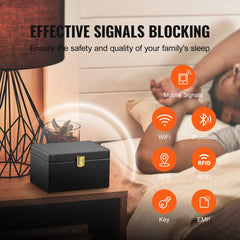 Bostome Faraday Box in black leather, designed to block signals for 5-8 car keys.