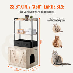 Bostome hidden cat litter box enclosure with two shelves and natural MDF finish.