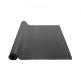 Black 3mm SBR rubber garage flooring roll with a diamond plate pattern for slip resistance.