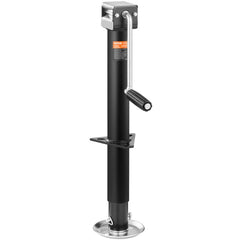 Black A-frame bolt-on trailer tongue jack with crank handle and 5000 lb capacity.