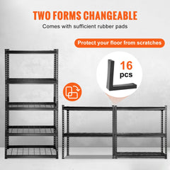Black 5-tier heavy duty garage shelving unit with 2000 lbs total capacity and adjustable shelves.