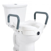 Bostome 5" raised toilet seat with adjustable armrests and twist lock for secure installation.
