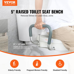 Bostome 5" raised toilet seat with adjustable armrests and twist lock for secure installation.