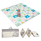 Reversible 71"x79" baby play mat with educational patterns and thick XPE foam for cushioning.